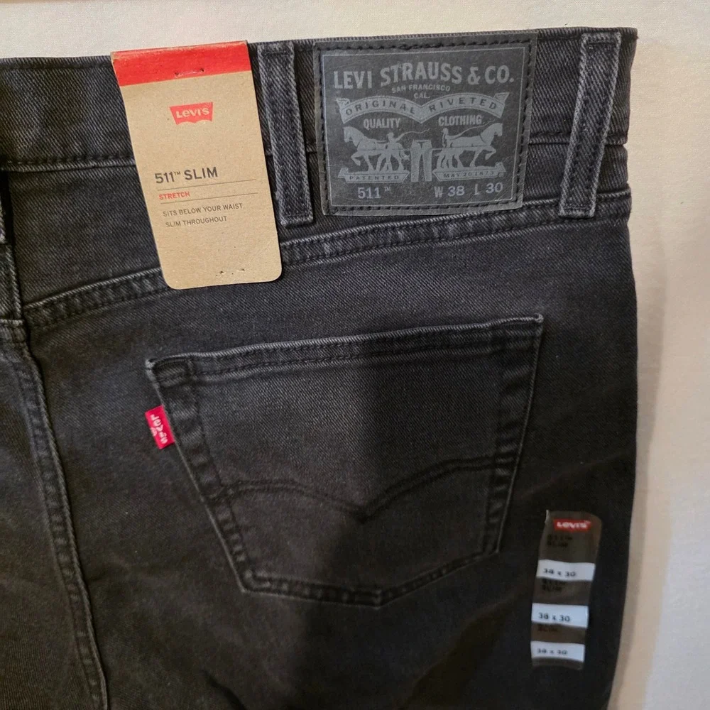 Levi's 511 Slim Jeans Mens 38x30 Black Stretch Denim 04511-3042